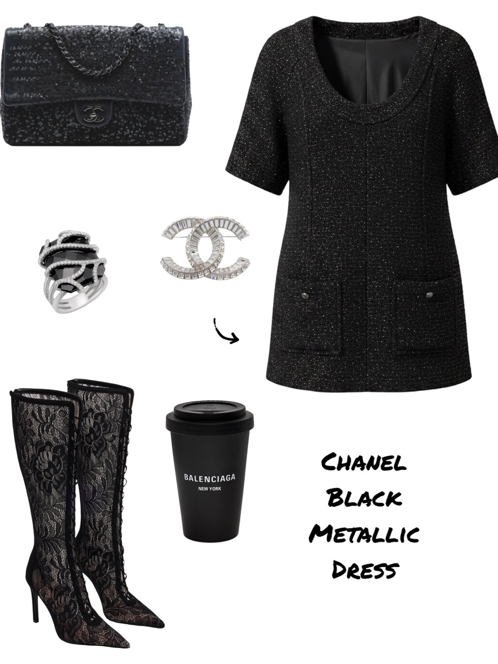 CHANEL Black Metallic Dress - Size 42